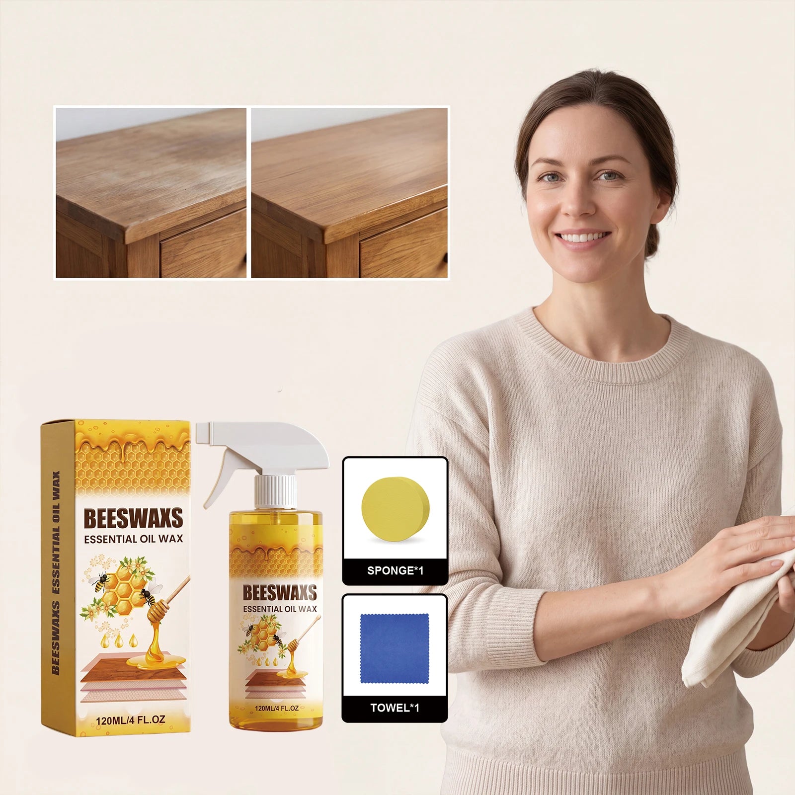 Beeswax Furniture Polish Spray – Wood Gloss & Care 120ml Wood Polish Spray Oasis Select
