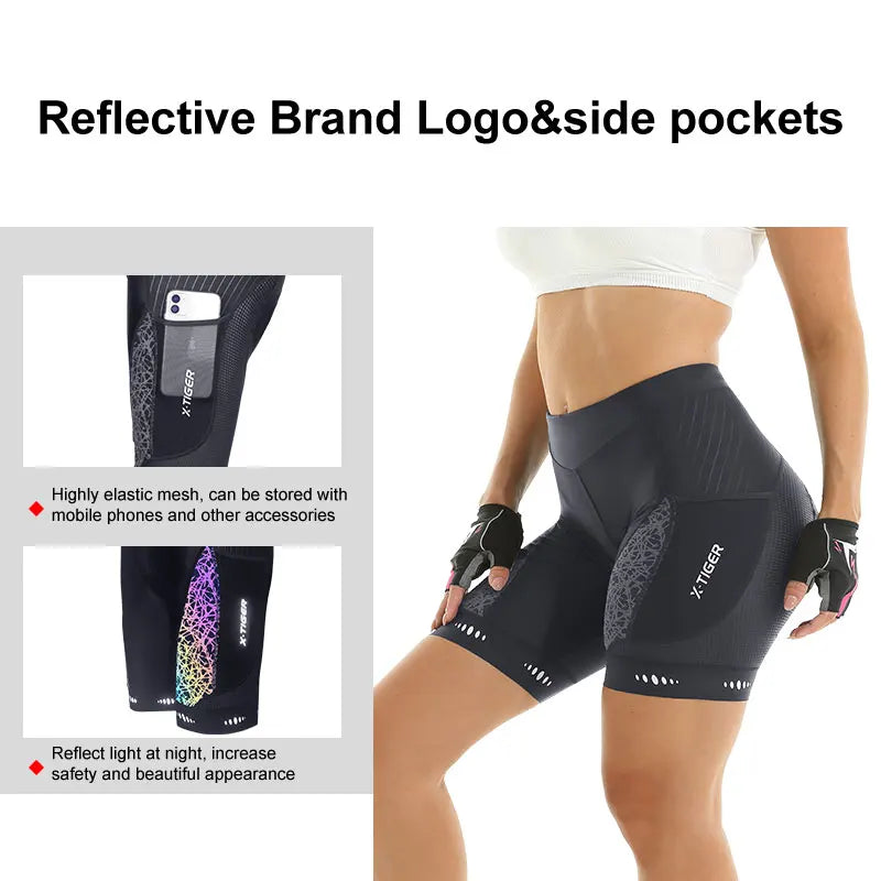 X-TIGER Women's Bicycle Shorts Competitive Sponge Padded MTB Bike Shorts With Side Pockets Summer Cycling Tights Shorts Oasis Select