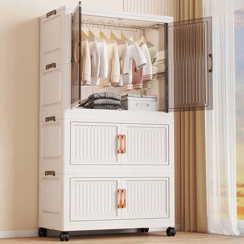 80cm Foldable Double-Door Wardrobe-No Assembly Portable Closet, Large Capacity Storage for Bedroom/Living Room (Clothes/Quilts) Oasis Select