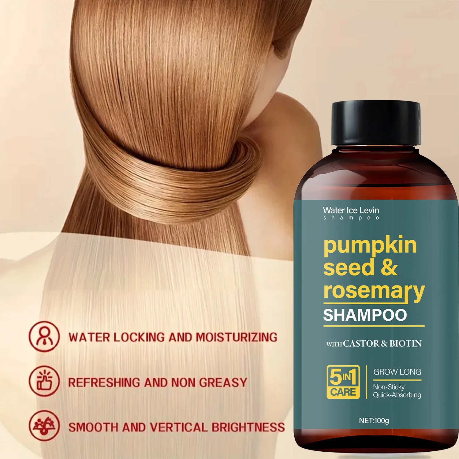 Water Ice Levin Pumpkin Seed & Rosemary Shampoo with Castor Oil & Biotin for Hair Growth, 5M Care, Non-Sticky Formula Oasis Select