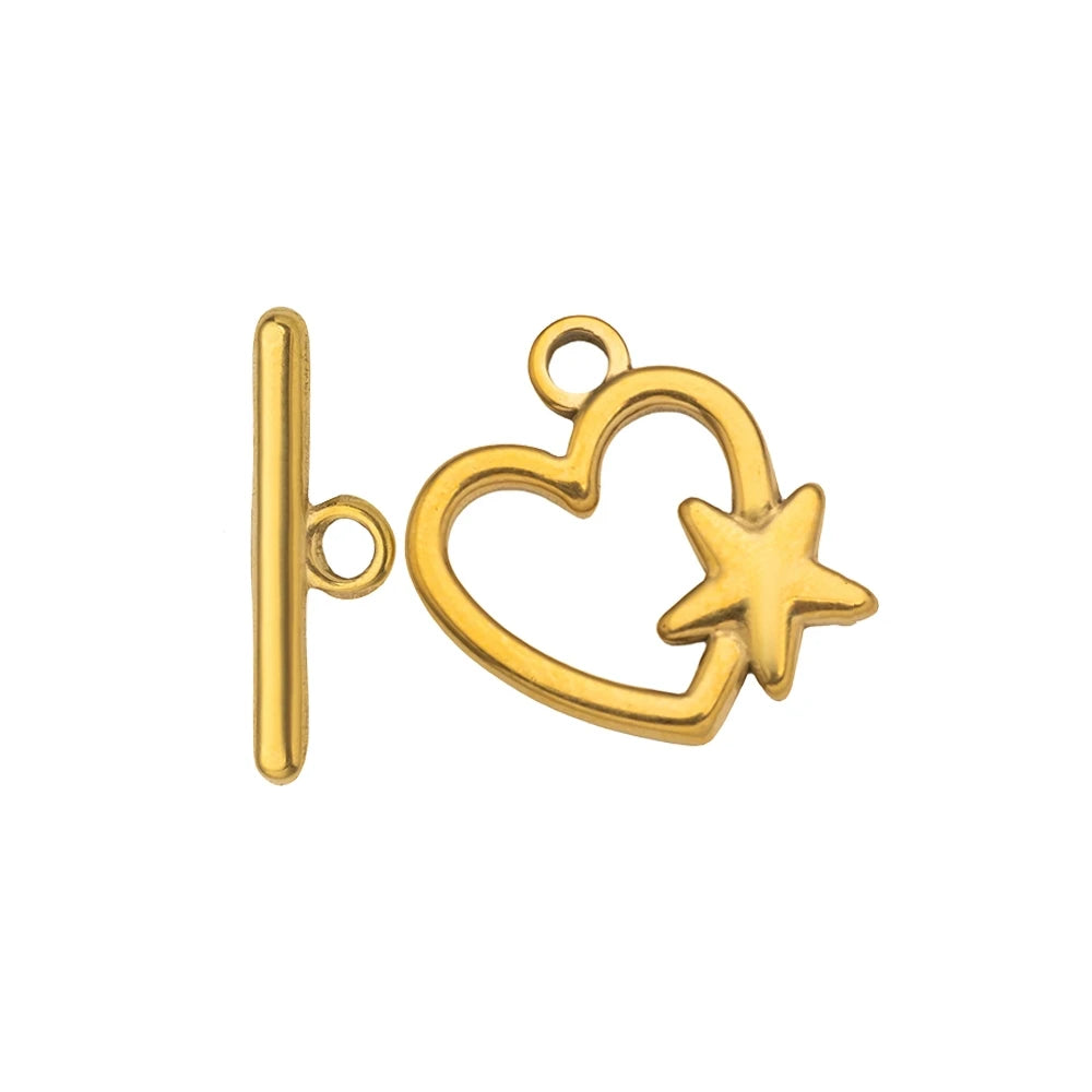 5 Sets Stainless Steel Toggle Clasp T-bar Closure Ring Fastener Hook End Connectors for DIY Necklace Bracelet Jewelry Making Oasis Select Gold Star