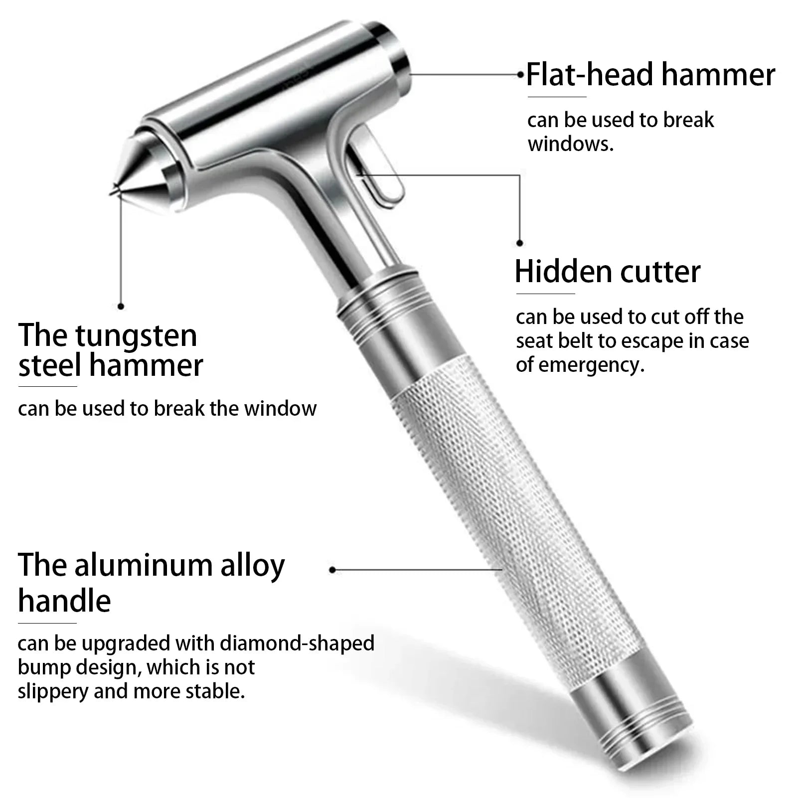Car Safety Hammer Automotive Aluminum Alloy Window Glass Breaker with Seatbelt Cutter for Vehicle Car Emergency Escape Tool Oasis Select