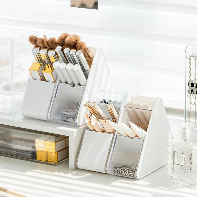 Plastic Slanted Pen Holder Multi Compartments Clear Slots Heavy Duty Desktop Organizer for Home Office School Supplies Storage Oasis Select