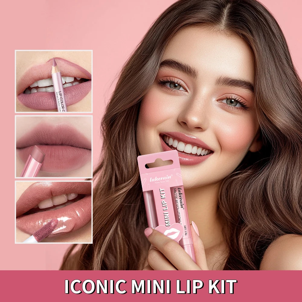 5-Color Matte Lip Kit – Liner, Lipstick & Gloss Travel Set