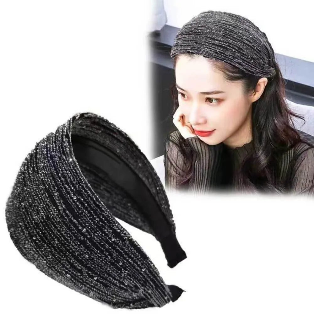 Elegant Sparkling Rhinestones Headband Extra Wide Full Moon Star High-crowned Hair Hoop Deluxe Hairband Party Hair Accessory Oasis Select