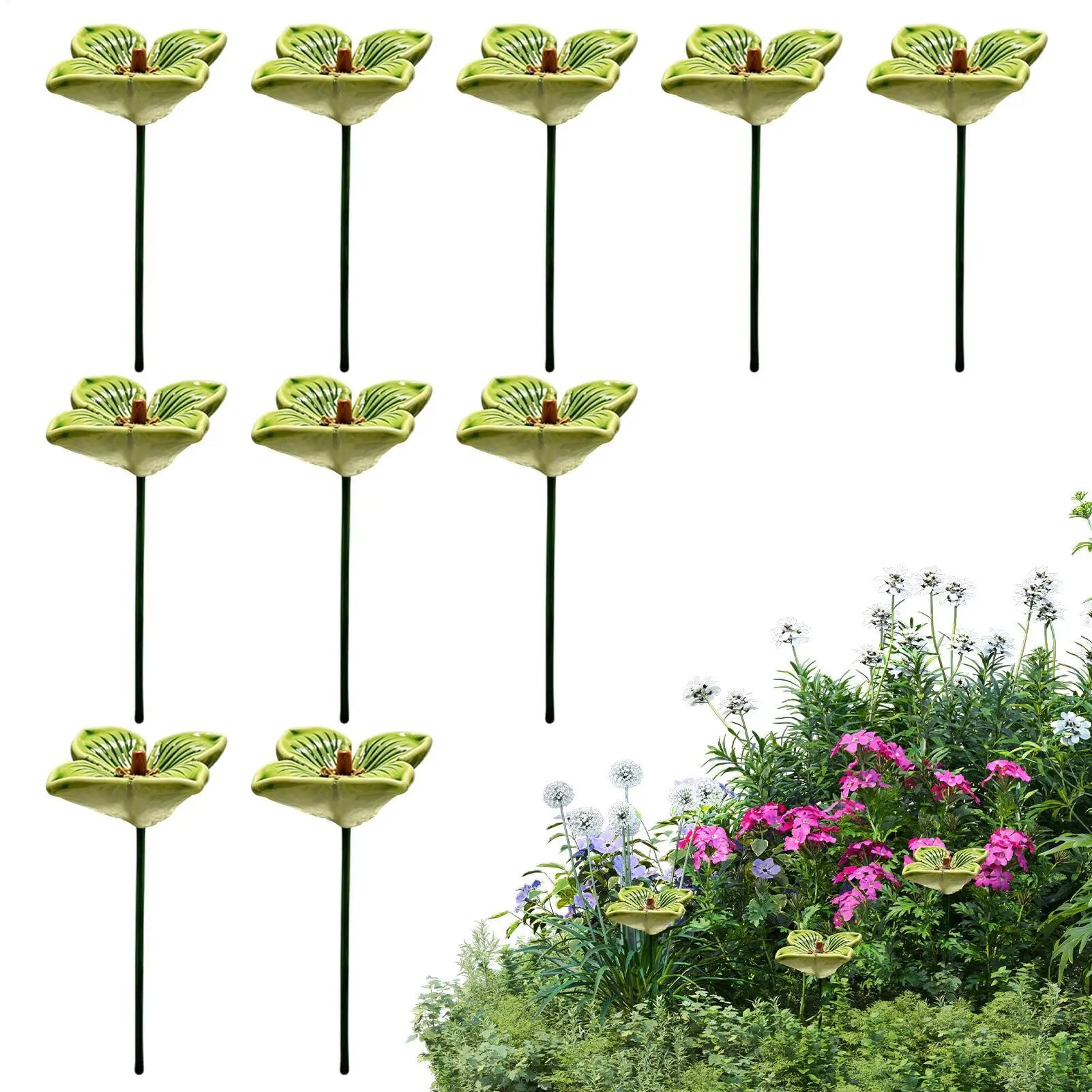Bee Watering Station – 10 Ceramic Flower Feeders for Garden