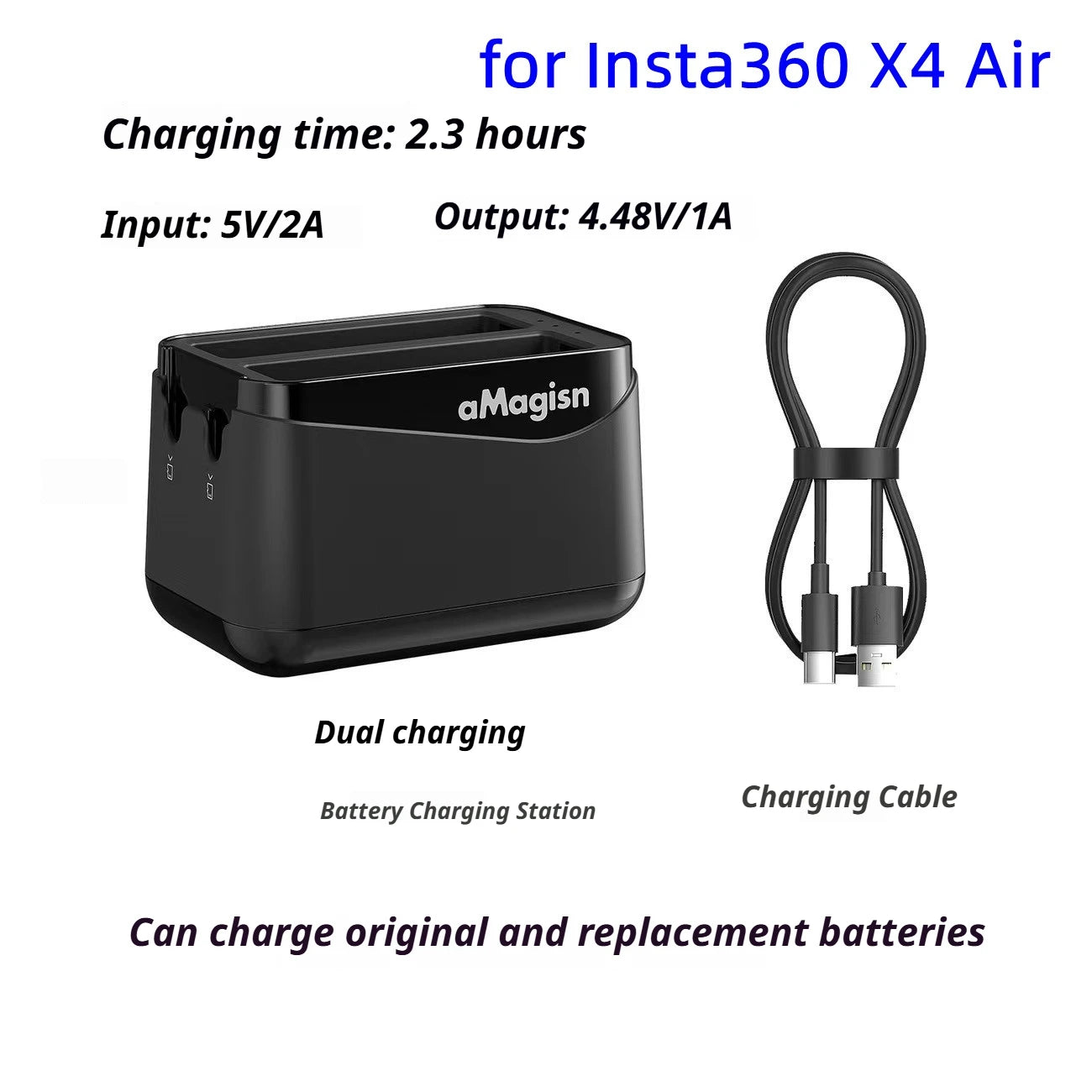 AMagisn Dual-Channel Battery Charger Hub for Insta360 X4 Air