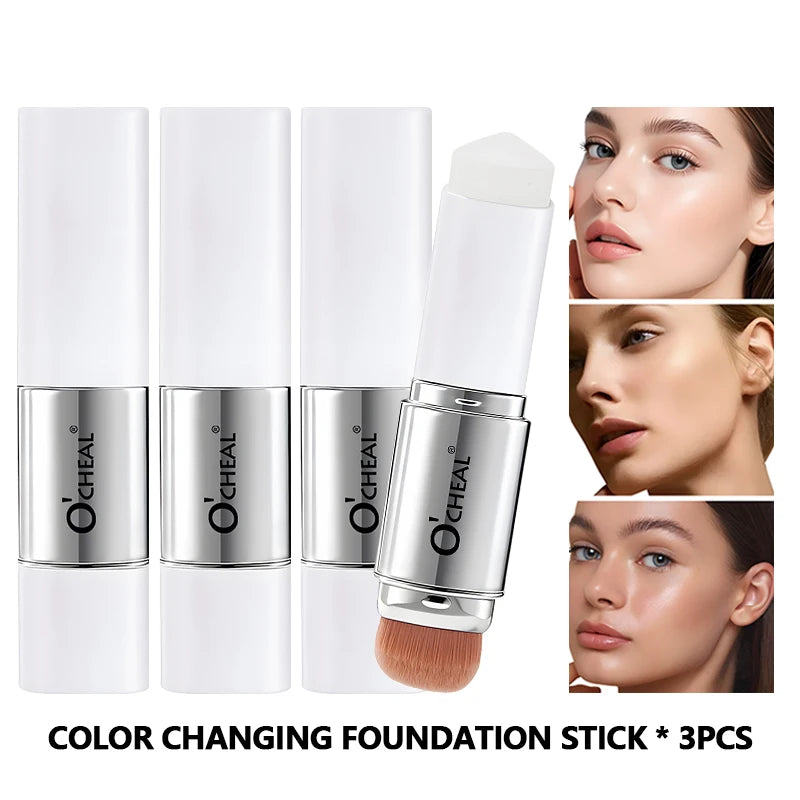 O'CHEAL Temperature Changing Foundation Stick Facial Coverage Blemishes Pores Double-Headed Face Matte Makeup Foundation Cream Oasis Select 3 Pcs 10g