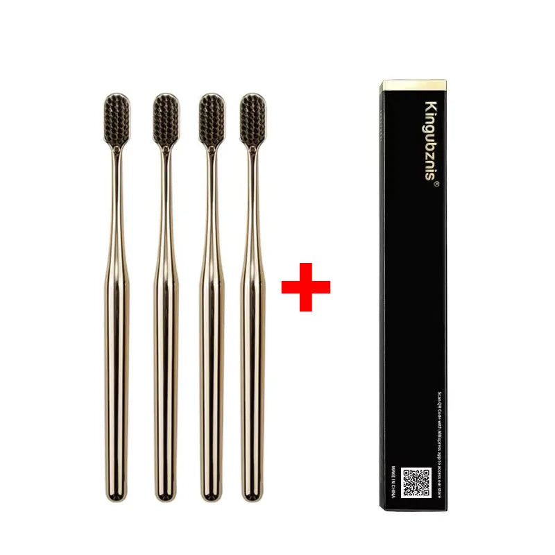 1/2/4pcs Luxury Soft Bristles Toothbrush Men Women Adult Tooth Brush Gold Silver Dental Brushes Elegance Toothbrushes Portable Oasis Select 4pcs Gold Black