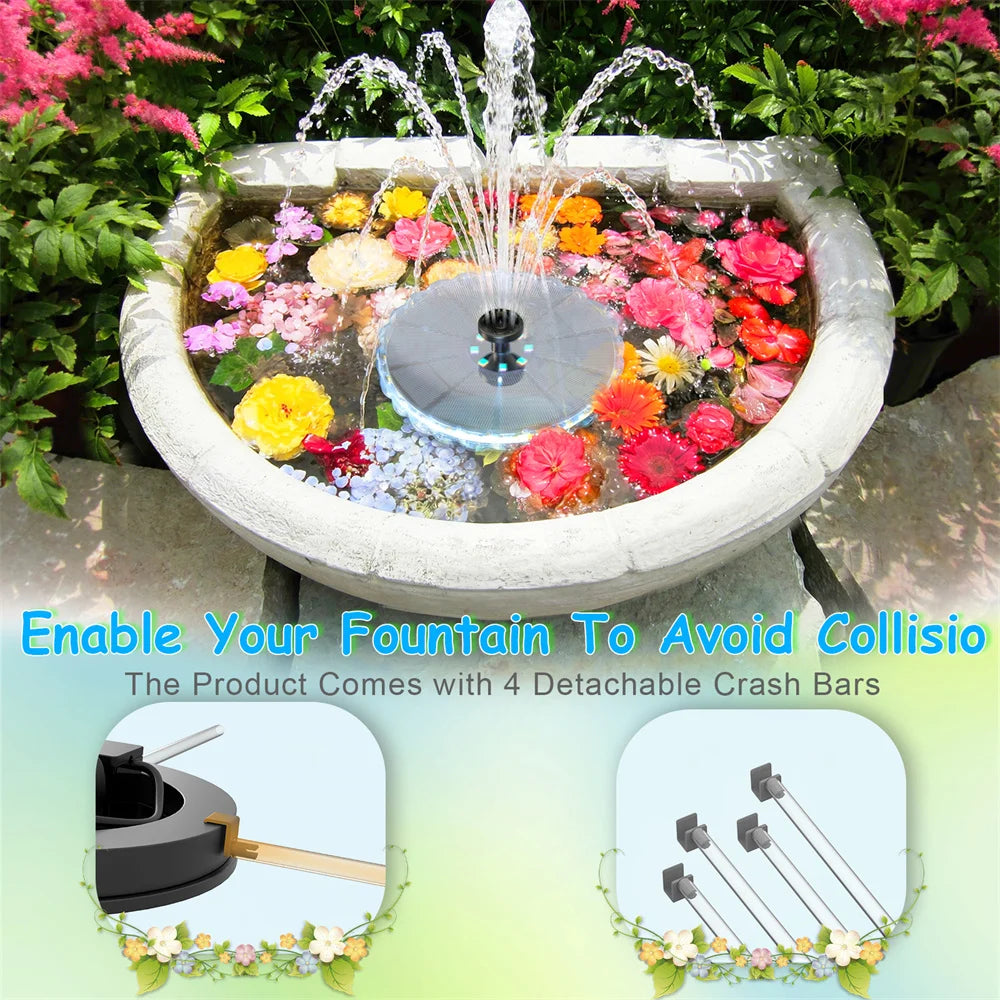 3.5W Solar Fountain 1800mAh Battery Solar Water Pump with Colorful LED Lights&8 Nozzles Suitable for Bird Bath Garden Pond Oasis Select