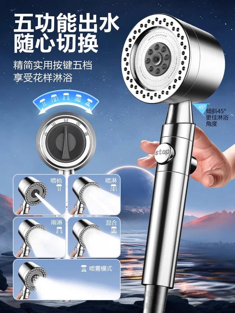 New Large Panel Black High Pressure Shower Head 6 Modes 9 IN 1 Spray with Filter Rain SPA Shower Faucet Bathroom Accessories Oasis Select