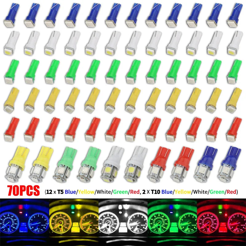 70PCS T5 T10 5050-SMD LED Speedometer Instrument Gauge Cluster Dash Light Bulbs Oasis Select Default Title