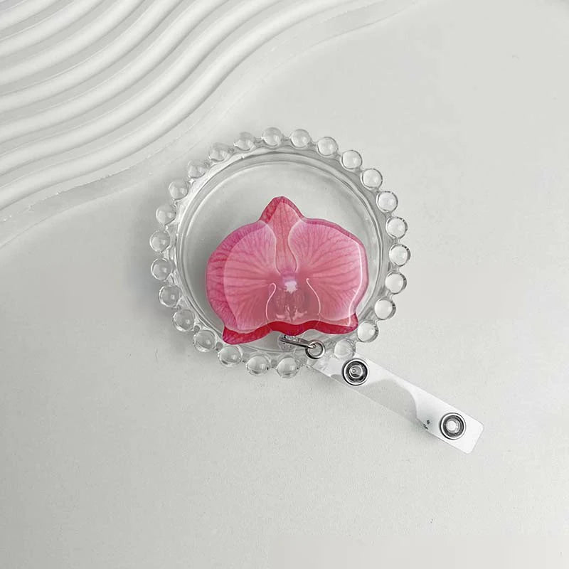 Flower Acrylic Bag Charm | Alligator Clip Retractable ID Holder Bag Charm Accessory Oasis Select A13