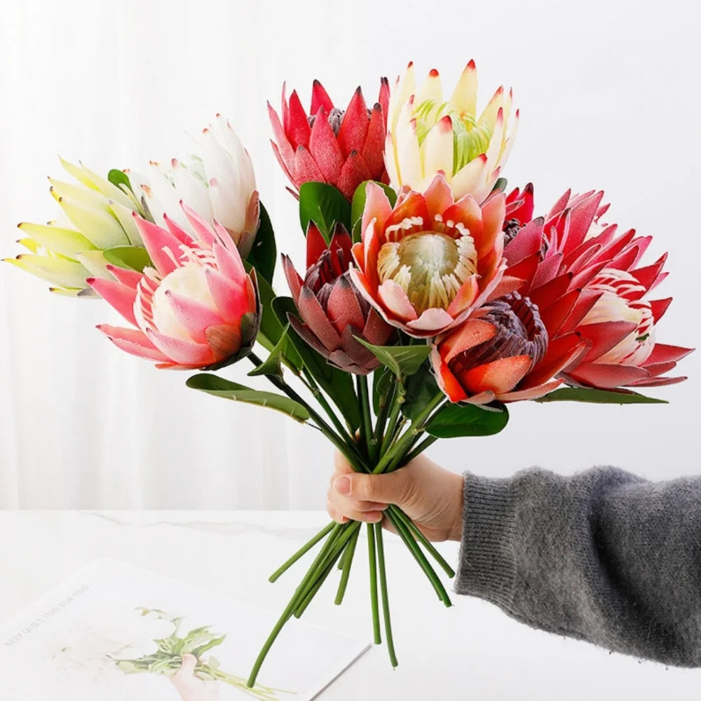 1PC,Europe Style Beautiful Artificial Flowers Fake King Protea Home Table Top Display Flowers Decorative Silk Flower Oasis Select