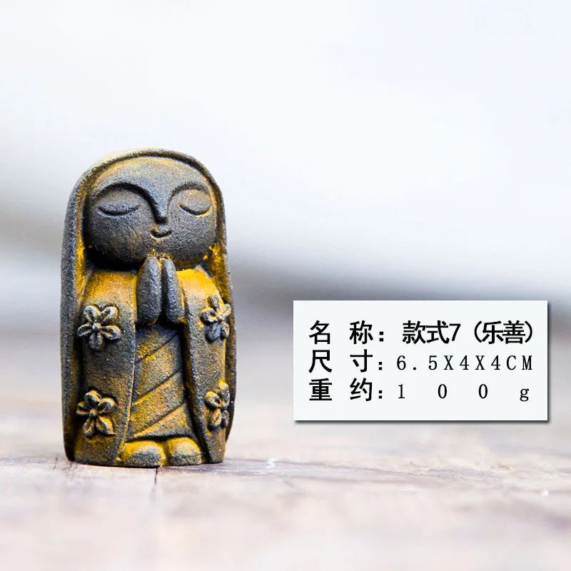 Zen Creative Cute Little Monk Buddha Statue Ornament Home Living Room Tea Play Desktop Imitation Cast Iron Handmade Craft Oasis Select - Rusty Version