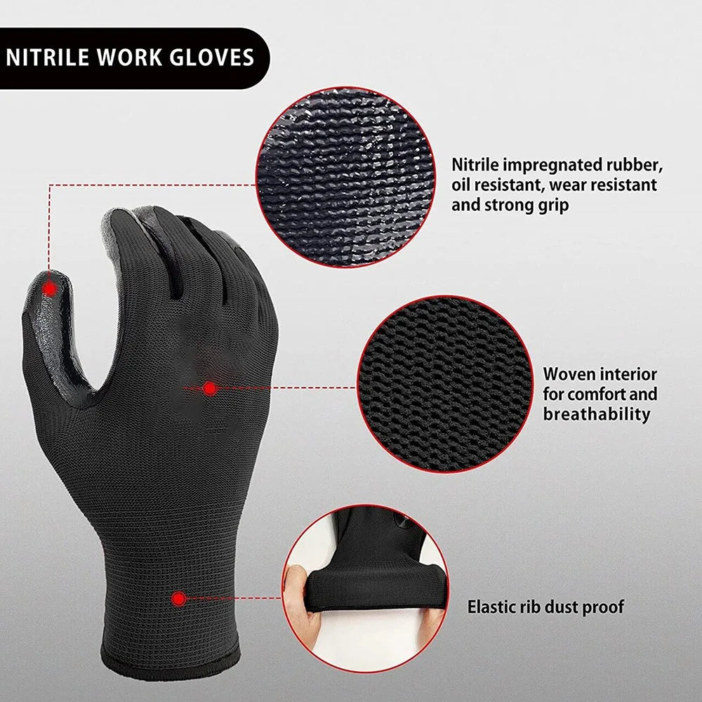 1pair Nylon Safety Working Gloves Premium Nitrile Coated Builders Excellent Grip Gardening Grip Industrial Protective Work Glove Oasis Select