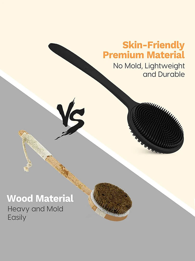 Long Handle Bath Brush and Shampoo Brush Set - Exfoliating Body Scrubber & Scalp Massage Brush for Shower, Bath & Skin Care (2-P Oasis Select