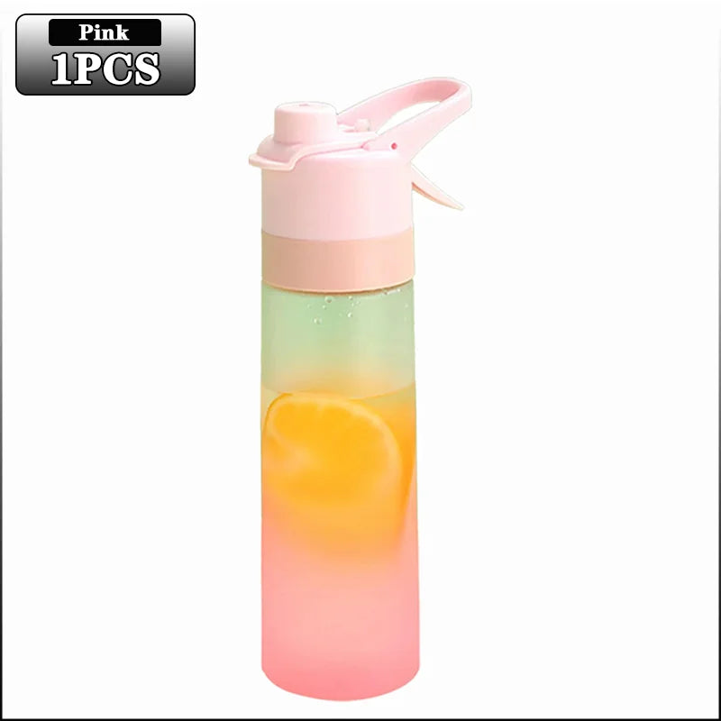 1-4PCS Large Capacity Spray Water Bottle with Straw Gradient Frosted Portable Outdoor Sports Travel Mist Sprayer Reusable Cup Oasis Select 650ML Pink-1PC