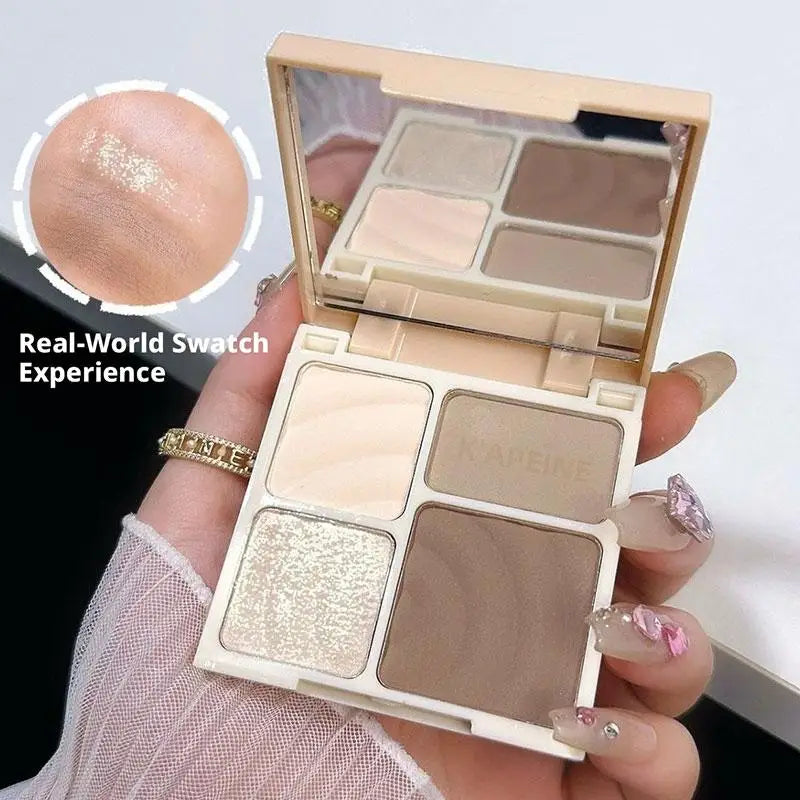 4-Colors Highlight & Contour Palette with Mirror Matte Highlighter Contour Natural Glow Contour Powder Face Makeup for Beginners Oasis Select