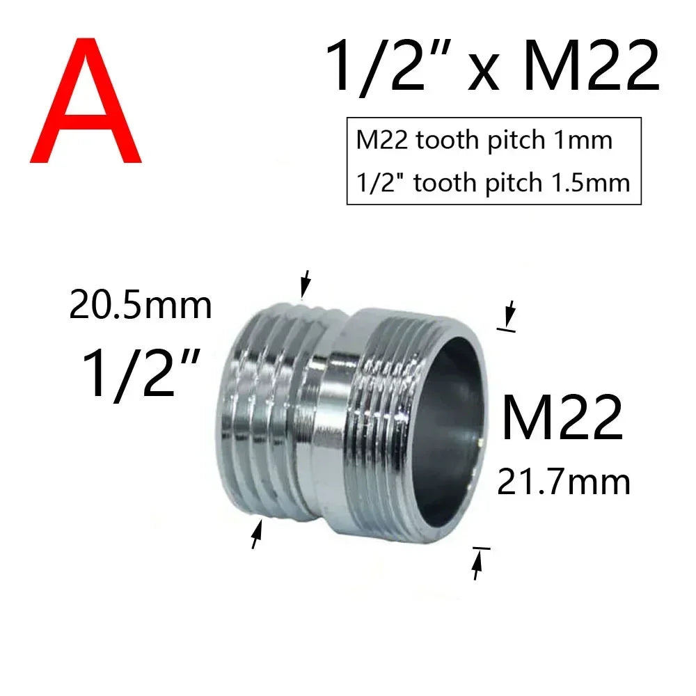 Brass Silver Water Faucet Coupler 1/2 To M16 M18 M20 M22 M24 M28 Thread Connector Fittings For Bubbler Kitchen And Bathroom Oasis Select