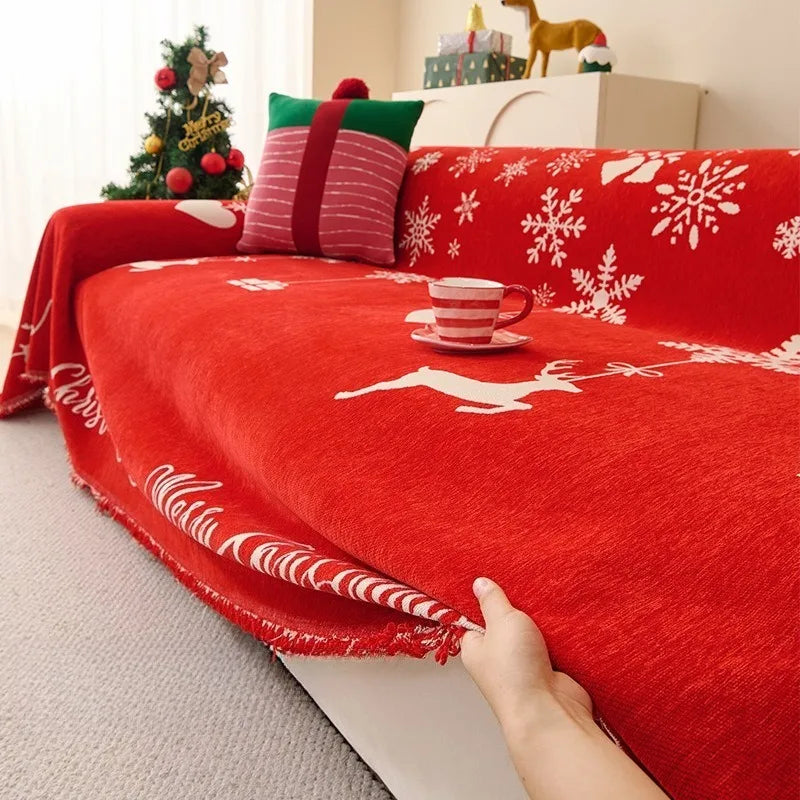 New Christmas Sofa Towels with A Festive Atmosphere All Inclusive Snow Neil Festive Skin-friendly and Soft Home Furnishings Oasis Select