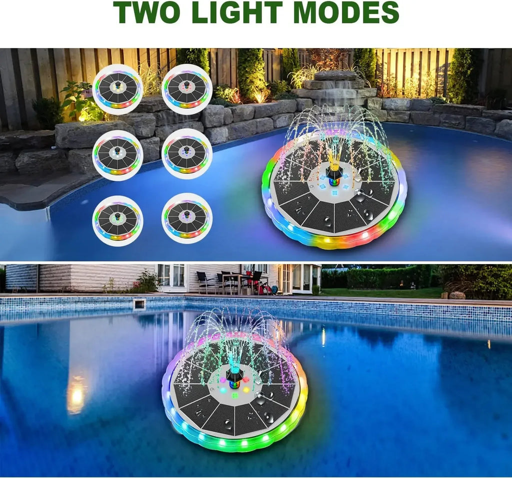Solar Fountain with LED Lights Matte Panel, Built-in Battery Bird Bath Fountains Solar Power Pump for Pond, Outdoor,Garden,Pool Oasis Select