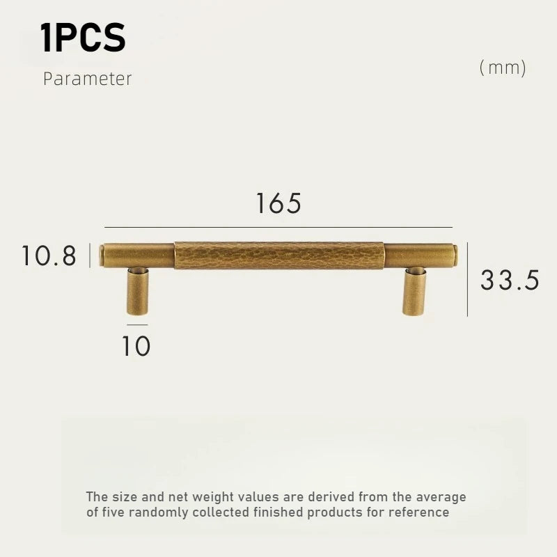 Solid Brass Furniture Handmade Hammer Patterned Wardrobe Door Vintage Light Luxury Cabinet Door Drawer Hardware Handle Oasis Select 1PCS Yellow Bronze L