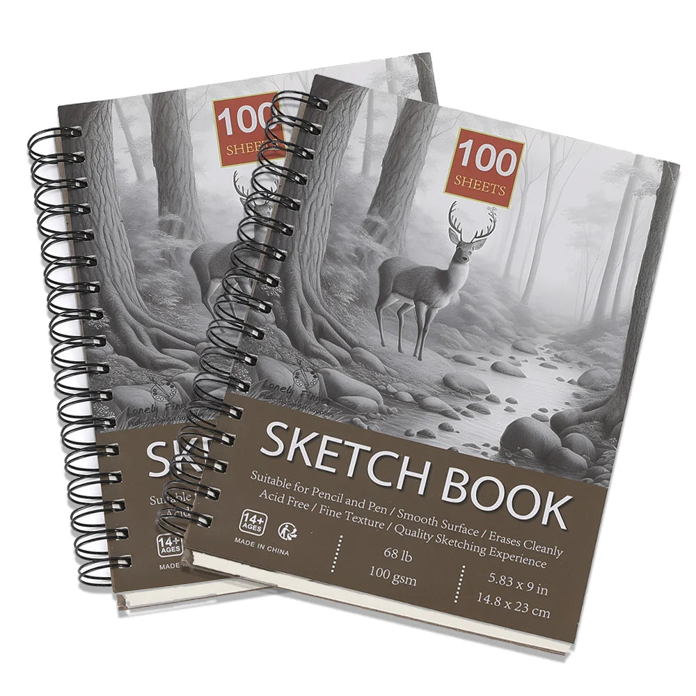2pcs Sketch Book,Side Spiral Bound Sketch Pad, 100 Sheets 68lb/100gsm Acid-Free Drawing Paper, Art Sketchbook for Drawing Pad Oasis Select 2pcs Sketch deer