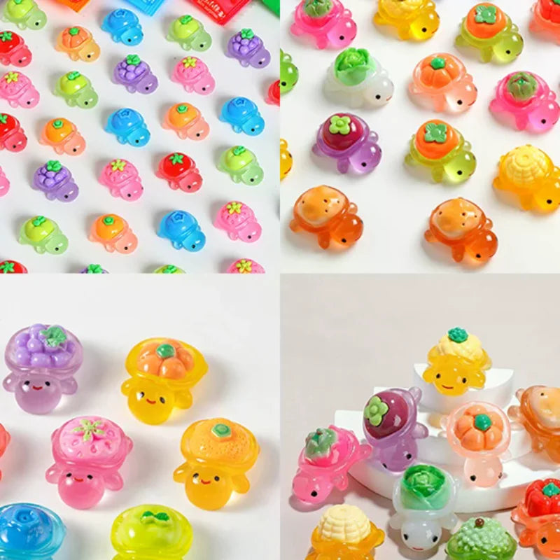 10Pcs Mini Resin Glowing Cartoon Fruit Turtle Small Ornament Doll House Scene Model Toys Play House Desktop Decorations Oasis Select