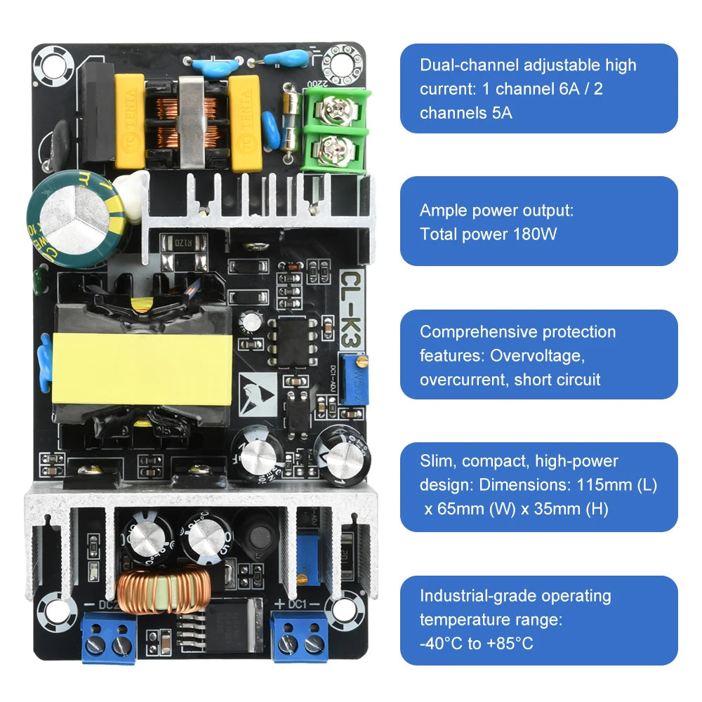 AC 100-240V/DC 141-339V to 18-33V/1.25-31V Switch Power Supply 180W Power Module Buck Converter Dual output Electronic Kit Oasis Select Default Title