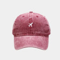 Washed Cotton Airplane Embroidered Baseball Cap Hip Hop Adjustable Peaked Cap Distressed Sunscreen Plane Dad Hat Oasis Select Wine Red