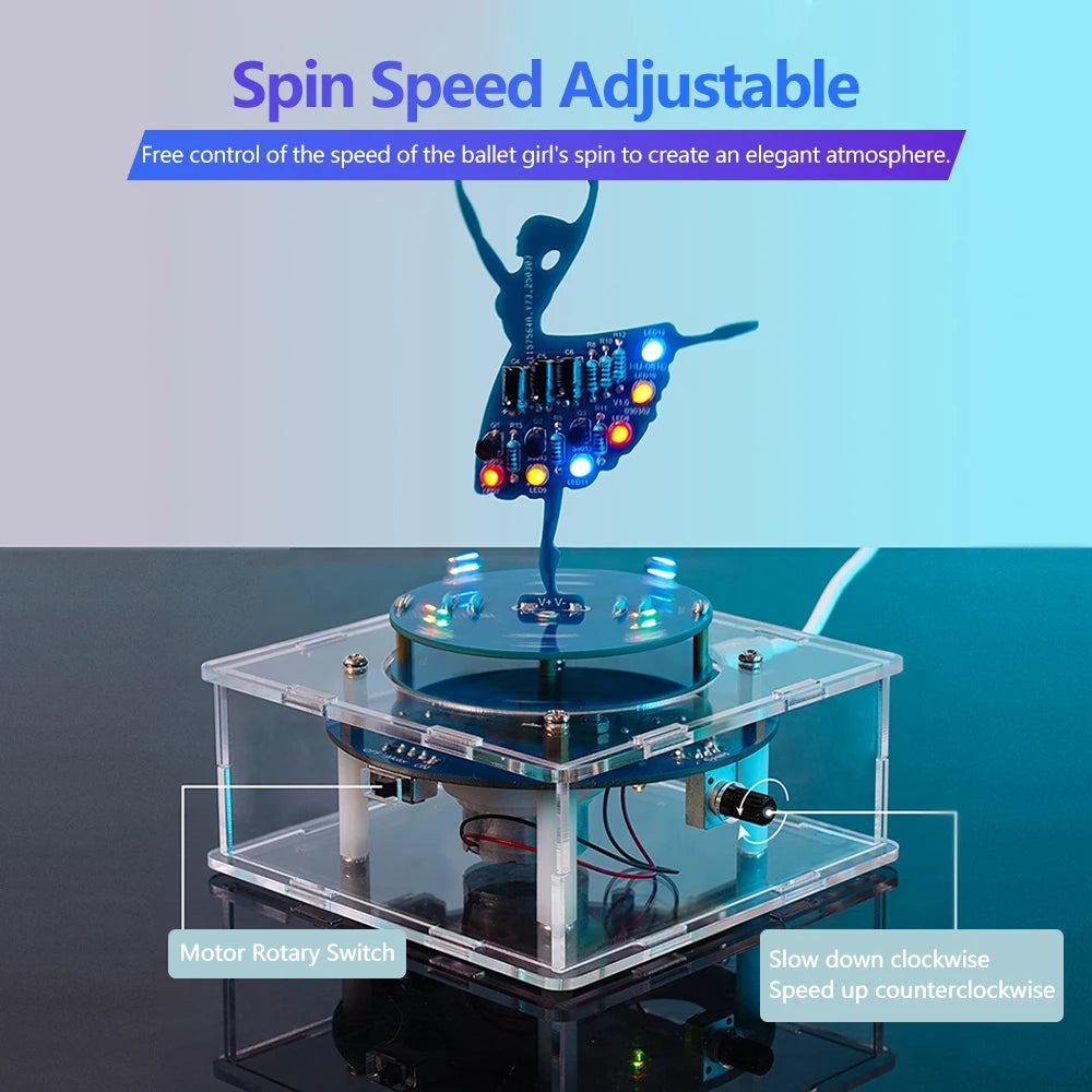 DC 5V Rotating Music Box Ballet Girl Welding Practice Flow Light Pendant DIY Electronic Kit Welding Practice Parts Micro USB Oasis Select