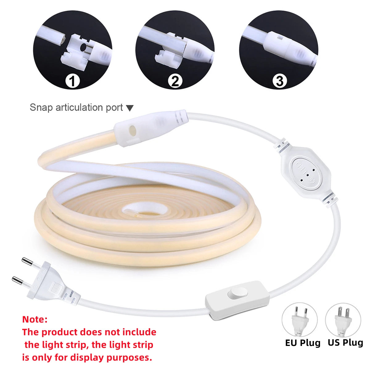 EU/US Plug for 220V/110V COB LED Strip Power Supply Plug with Button Switch Cable, Light Accessories Plug Connector Oasis Select