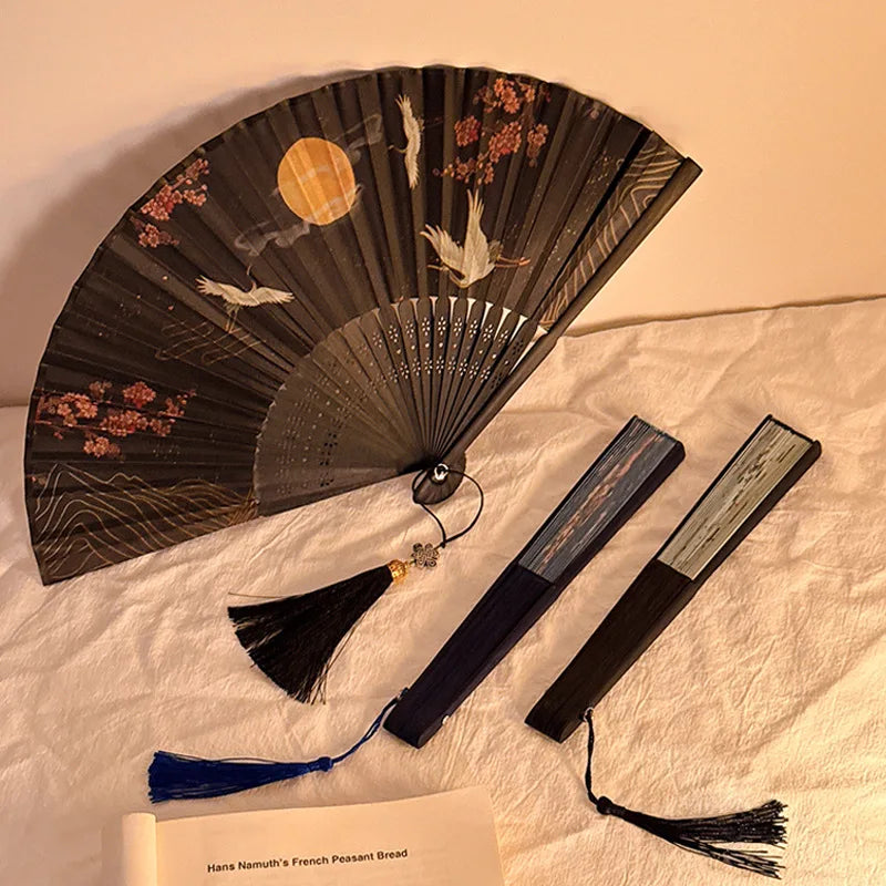 Summer Ancient Costume Portable New Chinese-style Cheongsam Dance Tassel Folding Bamboo Fan Student Ancient-style Folding Fan Oasis Select