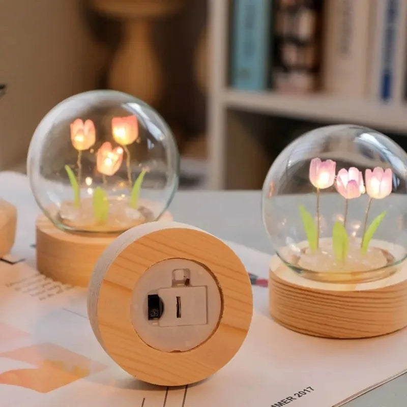 Cute Bedroom Room Decor Floral Lamp Tulip Night Light Valentines Day Gift Lampara Tulipanes Girlfriend DIY Material Handmade Oasis Select