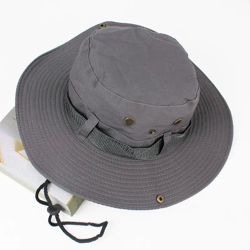 Wide Brim Fisherman Hat Sun Hat Camping Hat Breathable Men Women With Rope Anti Snout Outdoors Mountaineering Hiking Fishing Cap Oasis Select grey