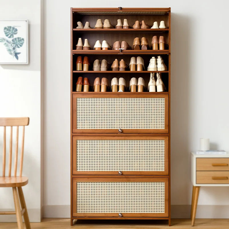 Imitation rattan woven shoe cabinet, simple shoe rack at the door of the home, economical storage, multi-layer dust-proof Oasis Select