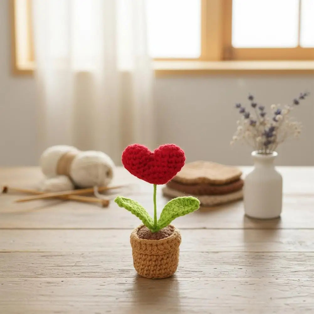 Red Heart Crochet Potted Plant | Handmade Yarn Flower Decor
