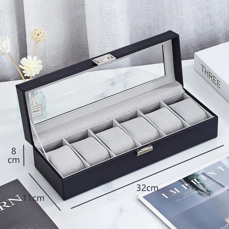 6 Grids PU Leather Watch Box - Luxury Storage & Display Case for Wristwatch Mechanical Watch, Watch Organizer for Men Women Oasis Select