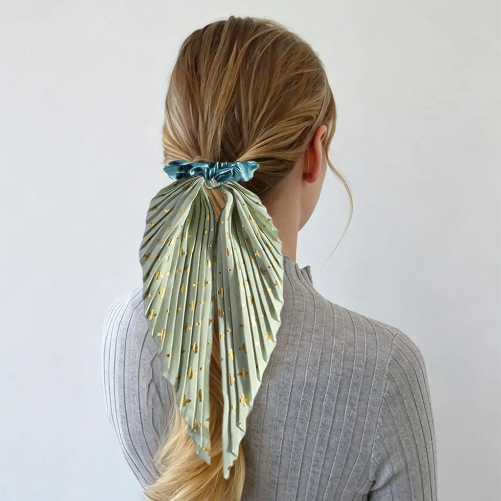 1PC Flower Print Bow Satin Long Ribbon Ponytail Scarf Tie Scrunchies Women Girls Elastic Bands French Headdres Hair Accessories Oasis Select