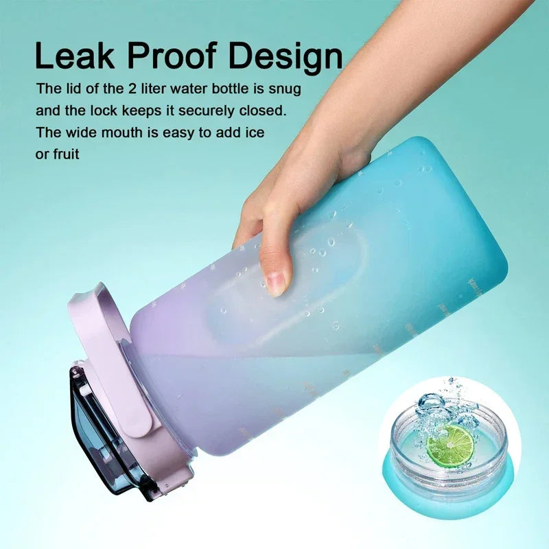 2 Liter Large Capacity Sports Water Bottle Leak Proof Colorful Plastic Cup Drinking Outdoor Travel Portable Gym Fitness Jugs Oasis Select