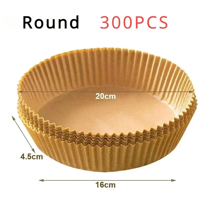50/100PCS Air Fryer Disposable Paper Square Round Baking Paper Barbecue Plate NonStick Mat Kitchen Oven Oil Absorbing Paper Tool Oasis Select zhaguo-Round-300pcs