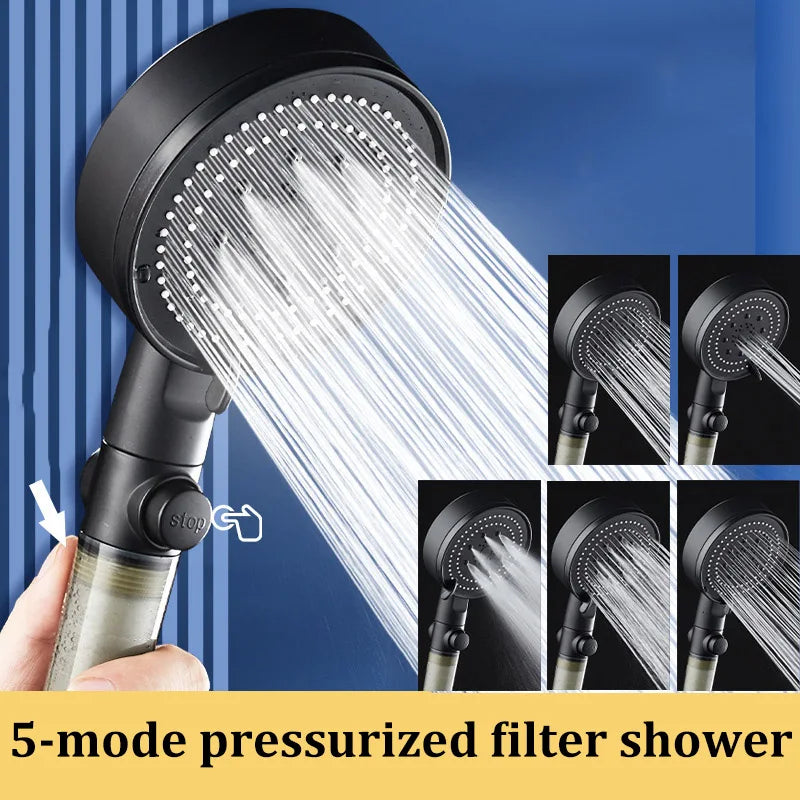 5-Mode High-Pressure Handheld Shower Head with PP Cotton Filter