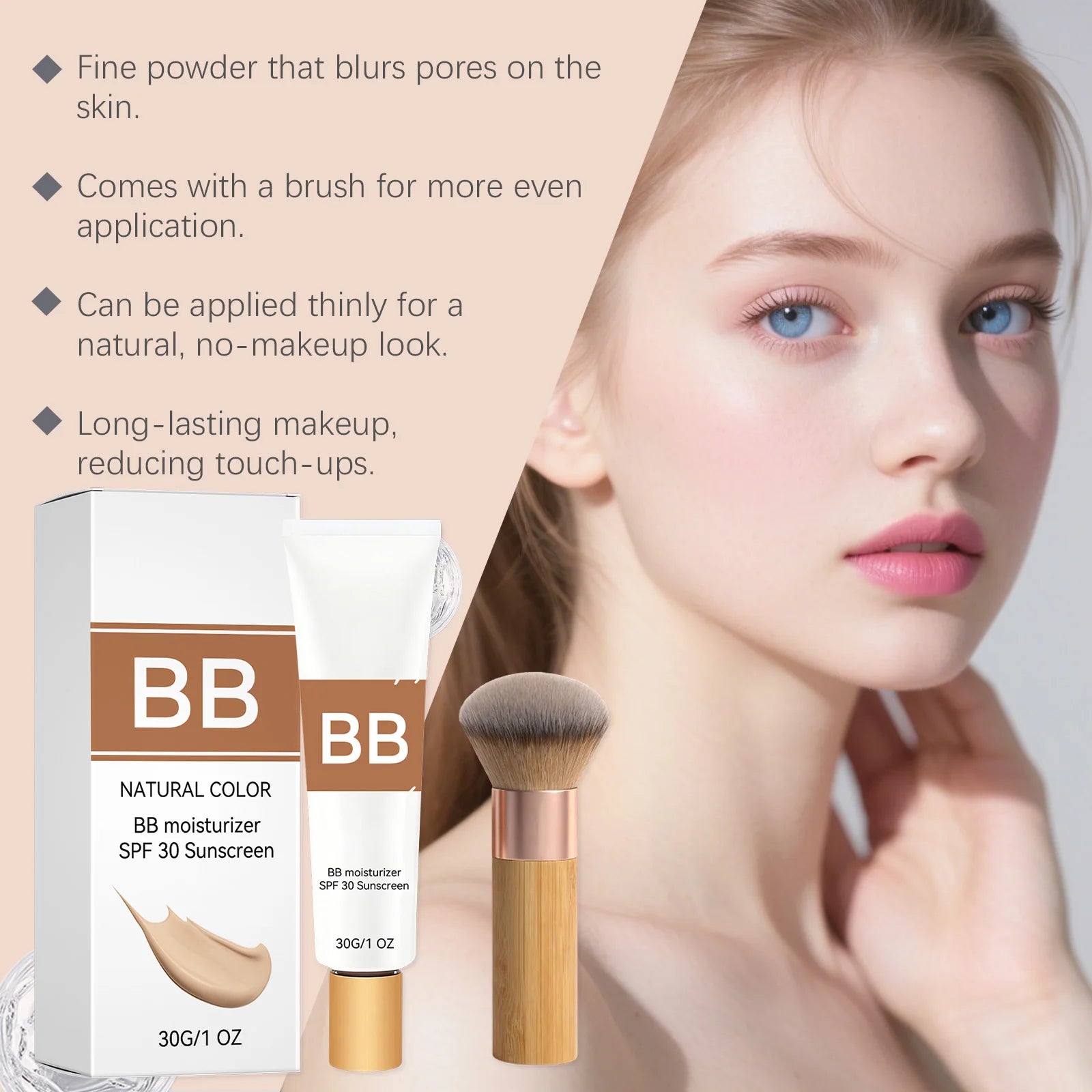 SPF 30 BB Cream Tinted Moisturizer with Hyaluronic Acid & Brush