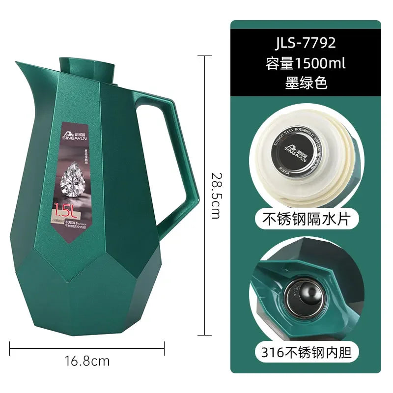 Nordic Wind Household Insulation Pot 316 Stainless Steel Vacuum Inner Liner European Hot Water Bottle Warm Pot Oasis Select dark green 1.5L