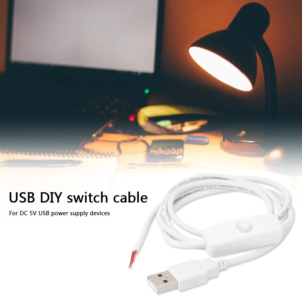 1m 5V USB Power Supply Cable Replacement 2 Pin USB 2.0 Male Cord Extension DIY with Switch for Light Oasis Select