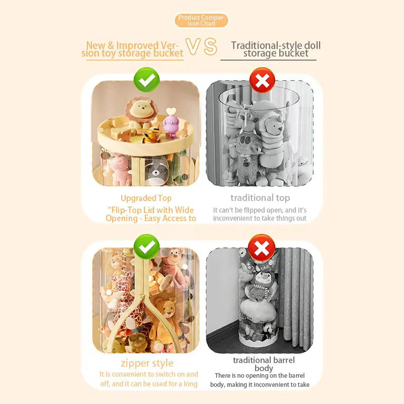 Transparent Doll Storage Box Plush Toy Organization Toy Storage Tube DIY Zipper Bins Kid Christmas Gift Children's Toy Organizer Oasis Select