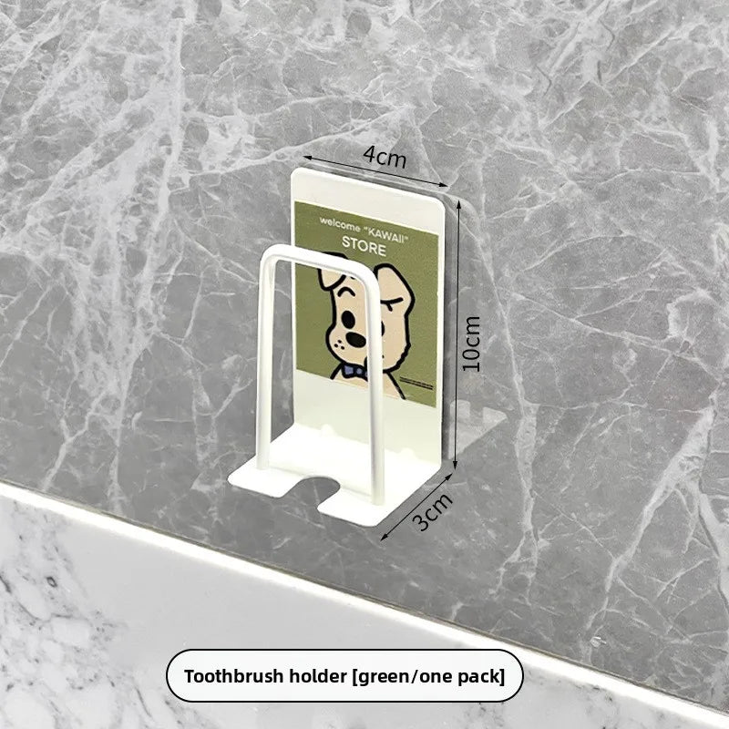 Toothbrush & Toothpaste Holders Wall Mounted Drain Storage Rack No Punch Hole Wall Toilet Mouthwash Cup Rack Cute Cartoon Simple Oasis Select E
