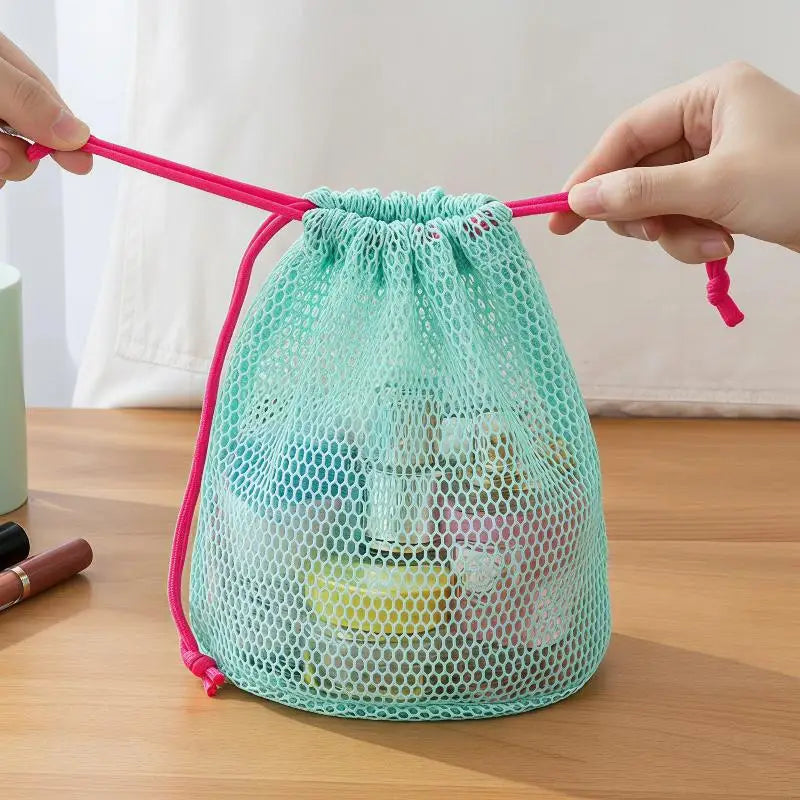 Nylon Mesh Drawstring Pouch – Travel & Cosmetic Organizer