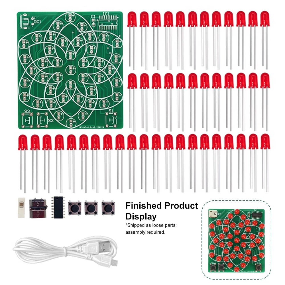 DIY Electronic Kit 43 LED Pattern Module Windmill Flowing Light Board Soldering Project Practice Set for Skills Training Oasis Select With power cable